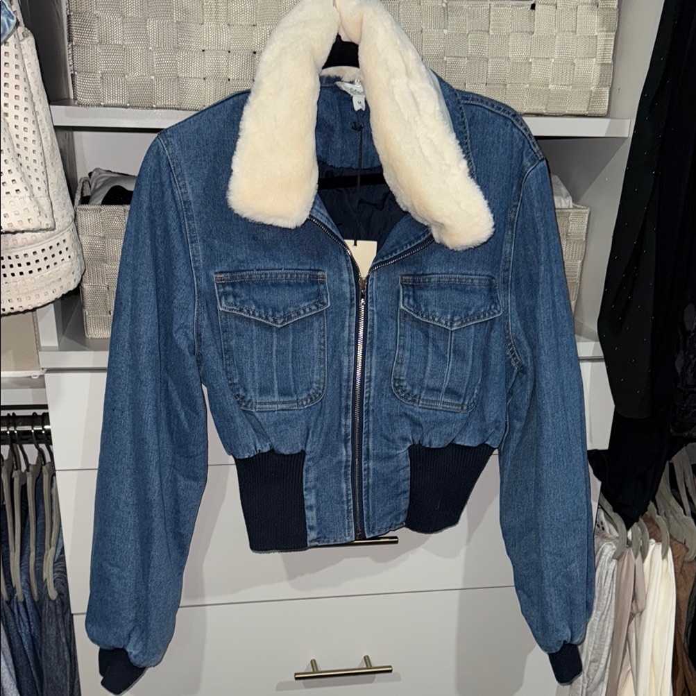 Elan Blue And White Jean Jacket With Sherpa Lining